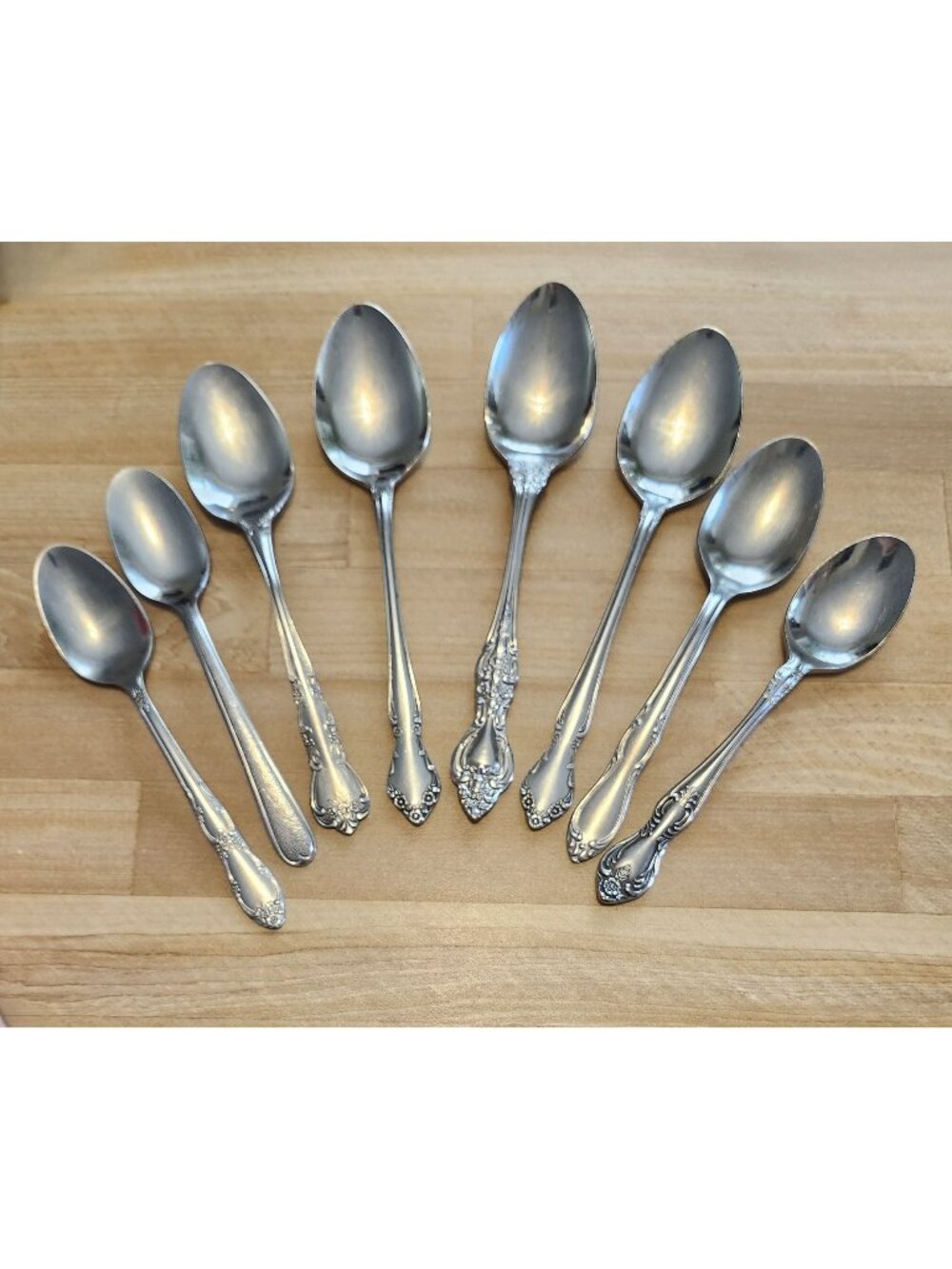 8- Mismatched Stainless Steel Teaspoons Cutlery Flatware Various Designs